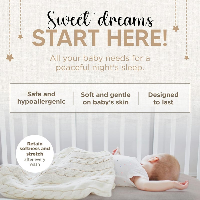 KoolerThings Bassinet Fitted Sheets - Compatible with Halo Bassinest Swivel Sleeper | 100% Organic Jersey Cotton - White + Grey | 30x16 (2 Pack) - Image 4